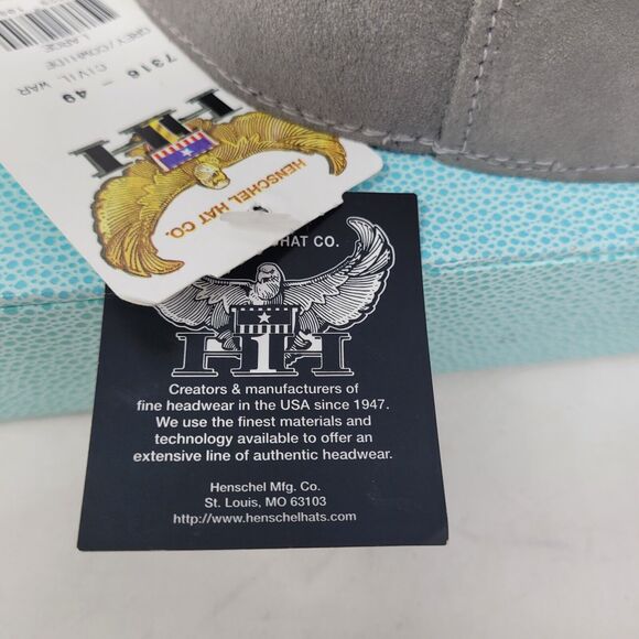 Civil War Confederate Gray Henschel Hat Co LARGE Leather Suede Reenactment NWT - Picture 6 of 7